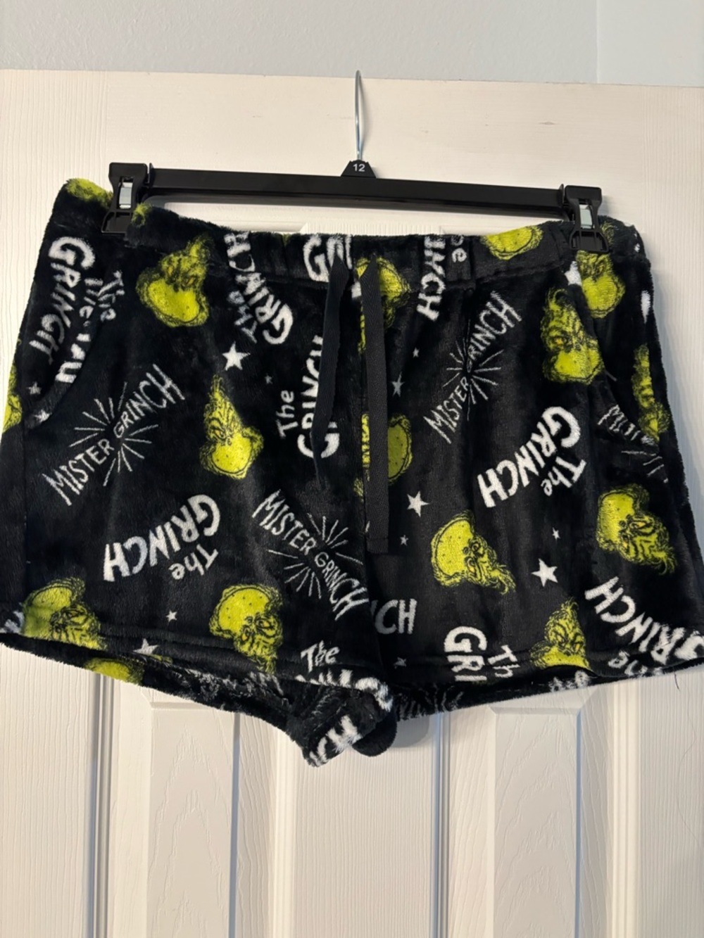 Mister Grinch Black Plush Lounge Shorts